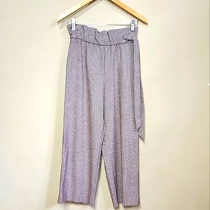 Zara Trafaluc High Waist Side Tie Purple White Herringbone Wide Leg Pant Sz S